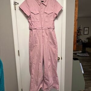 Good American Fit For Success Denim Jumpsuit - Light Pink w/ Modifications